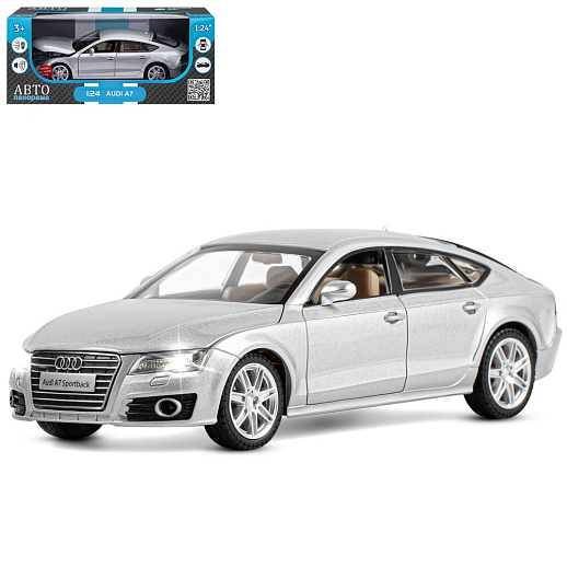 ТМ "Автопанорама" Машинка металлическая 1:24 Audi A7, серебряный, откр. двери, капот и багажник, свет, звук, свободный ход колес, в/к 24,5*12,5*10,5 см в Джамбо Тойз