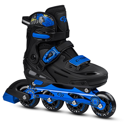 Роликовые коньки CITYRIDE, PU колеса, алюминиевая рама, переднее колесо со светом, подшипники ABEC 7, пластиковый мысок, чёрный-синий, в/к 5сл гофорокартон в Джамбо Тойз #8