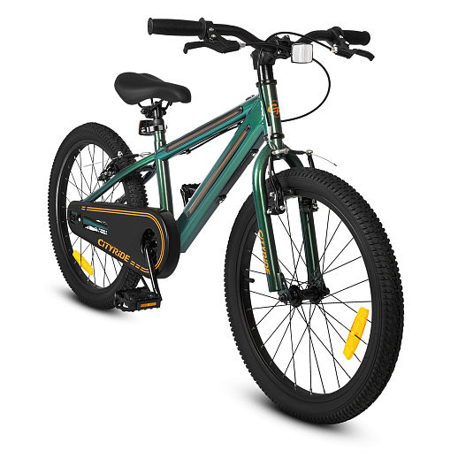 Велосипед двухколесный CITYRIDE, модель CR-B2-10FU, рама сталь, колеса алюминий 20", v-brake тормоза, встроенная в раму подсветка, подножка, цвет зеленый металлик в Джамбо Тойз #5
