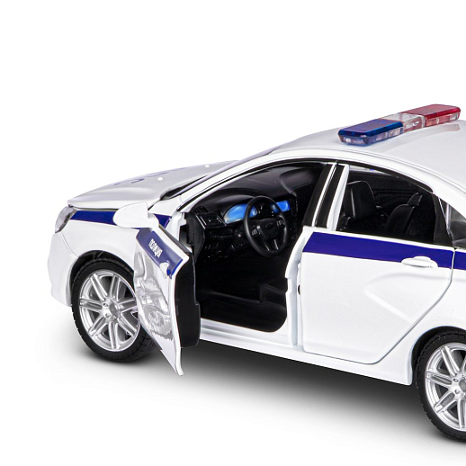 Машинка металлическая Автопанорама, инерционная, коллекционная модель LADA VESTA "Полиция" седан, масштаб 1:24, свет, звук, открываются 4 двери, капот, багажник, белый, в/к 24,5*12,5*10,5 см в Джамбо Тойз #13