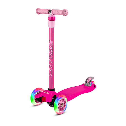 Самокат трехколесный CityRide, пакет, Дека: PP+нейлон, колеса PU 120/76 свет, руль  металл телеск., цвет розовый в Джамбо Тойз #8