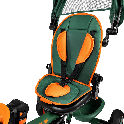 Детский 3хкол. велосипед ”CITYRIDE“ Рама сталь, наклонный руль из магнезия, колясочная крыша, ручка управления с подстаканником, 2 корзины. Колеса EVA 10/8, подножки, тормоза, бампер безопасности. Оранжево-зеленый. в Джамбо Тойз #22