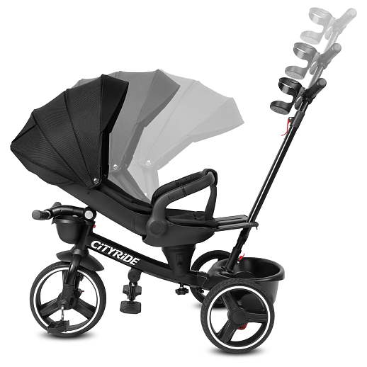 Трехколесные велосипед CITYRIDE, металл,  колеса PVC 12"/10", попрот. наколон. Сиденье с крышей,  род ручка, наклон руль, тормоз, корзинка   в Джамбо Тойз #18