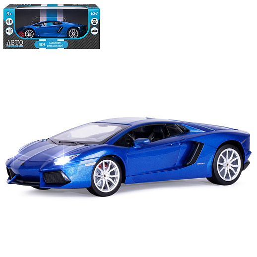 ТМ "Автопанорама" Машинка металлическая, 1:24 Lamborghini Aventador Coupe, синий, откр. двери и капот, свет, звук, свободный ход колес, в/к 24,5*12,5*10,5 см в Джамбо Тойз