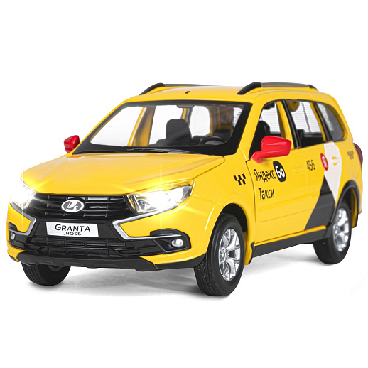 Машинка металлическая Яндекс Go, инерционная, коллекционная модель 1:24 LADA GRANTA CROSS, цвет желтый, открываются 4 двери, капот, багажник, свет, звук, в/к 24,5*12,5*10,5 см в Джамбо Тойз #4