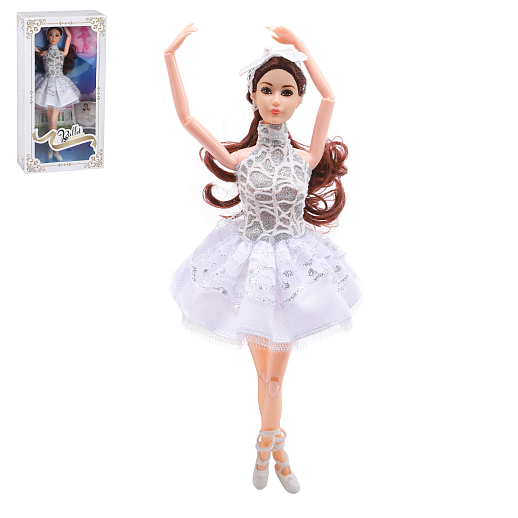 Кукла "Балерина", с шарнирными руками и ногами в белом платье, в/к 17*8*32,5 см в Джамбо Тойз