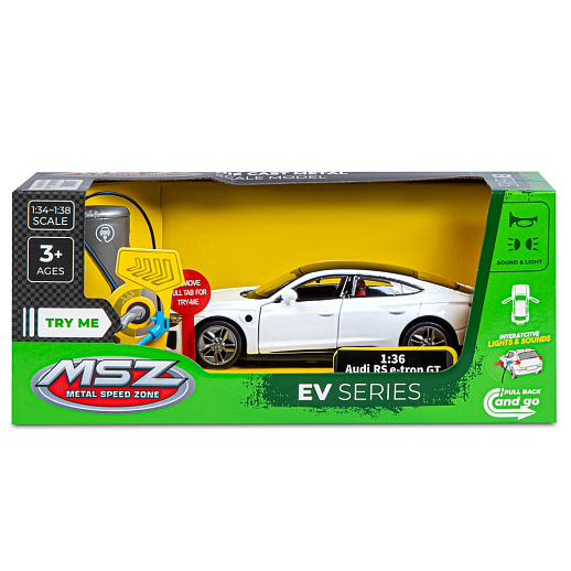 Машинка металлическая 1:36 Audi RS e-tron GT с зарядной станцией, белый, свет, звук, откр. двери и капот, инерция, в/к 20,6*9,*9 см в Джамбо Тойз #16
