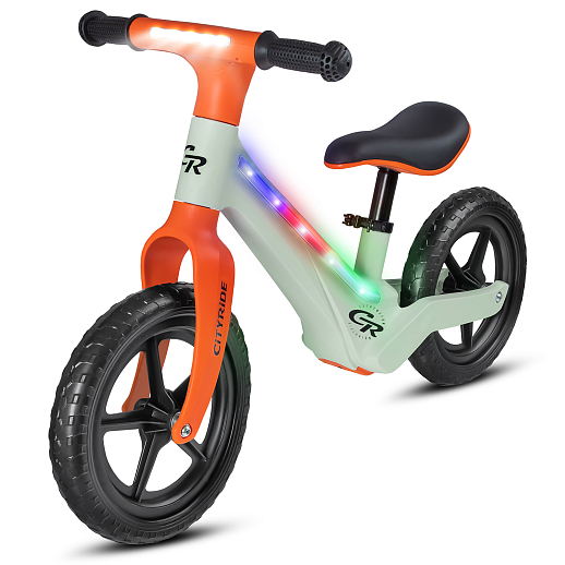Беговел Cityride, модель CR-BB-07, рама пластик, колеса PU 12", свет, цвет оранжевый-зеленый в Джамбо Тойз #3
