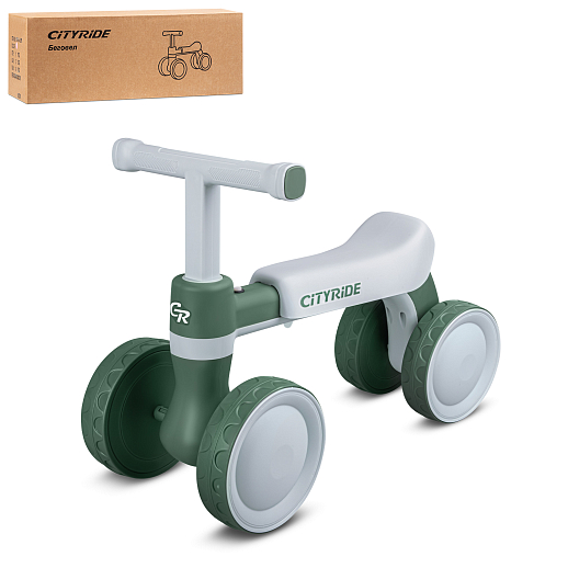 Беговел CITYRIDE, рама пластик, колеса пластик, музыка Шаинского, свет, зеленый-серый, в/к в Джамбо Тойз