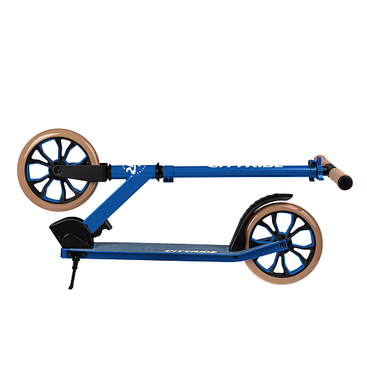 Двухколесный самокат CITYRIDE 200, ал. 50/50%, t-bar сталь, грипсы 135мм TPR, колеса PU 200/200, 86A, подножка, abec 9, голубой в Джамбо Тойз #5