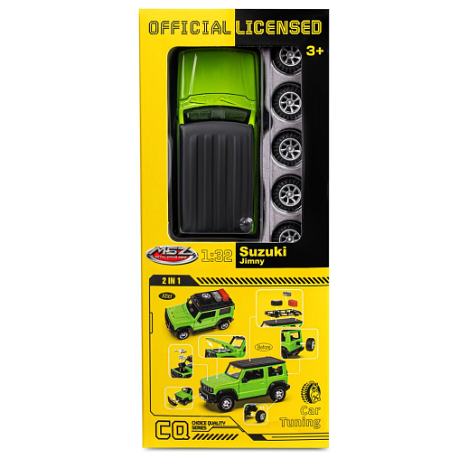 Машинка металлическая 1:32 Suzuki Jimny 2018, зеленый, тюнинг, откр. двери, свободный ход колес, в/к 23,5*10*4 см в Джамбо Тойз #3
