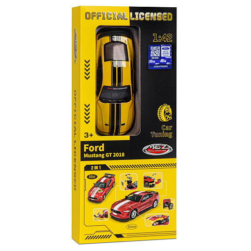 Машинка металлическая 1:43 Ford Mustang GT, желтый, тюнинг, откр. двери, свободный ход колес, в/к 23,5*10*4 см в Джамбо Тойз #4