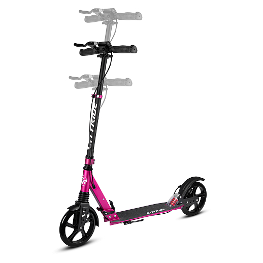 2хкол. самокат CITYRIDE 200MM disk, ал. 100%. Аморт. передний/задний. Колеса PU 200/200 мм. Подшипники: Abec-9. Грипсы: резина. Хомуты анод., замок на руле. Ручной дисковый задний тормоз. Розовый в Джамбо Тойз #12