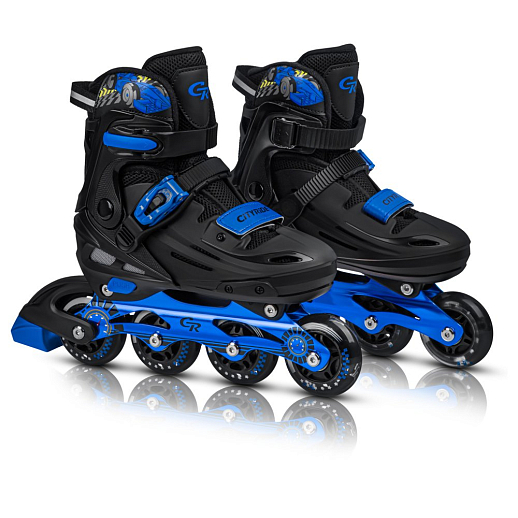 Роликовые коньки CITYRIDE, PU колеса, алюминиевая рама, переднее колесо со светом, подшипники ABEC 7, пластиковый мысок, чёрный-синий, в/к 5сл гофорокартон в Джамбо Тойз #5
