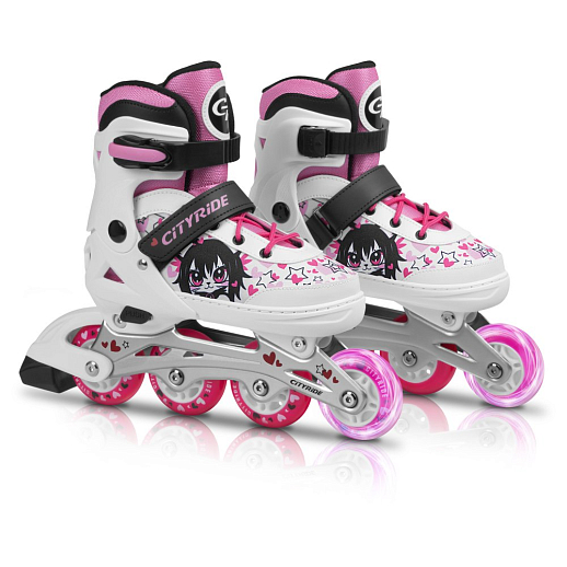 "CITY-RIDE" Комплект (ролики, защита, шлем, сумка), передне колесо со светом, колеса PU, подшипник ABEC 7, цвет белый-розовый в н/сумке, в/к в Джамбо Тойз #13