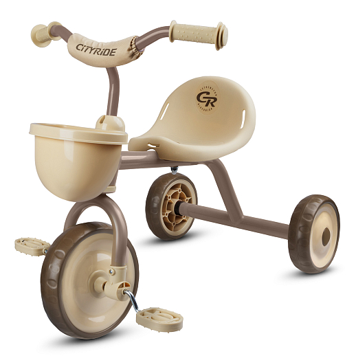 Детский трехколесный велосипед "CR" на пласт. колесах 8,5"/7 в/к.Корзинка спереди, мягкий бампер. Цвет: бежевый в Джамбо Тойз