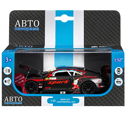 ТМ "Автопанорама" Машинка металлическая 1:32 Bentley Continental GT3, черный, свет, звук, откр. двери и капот, инерция, в/к 17,5*13,5*9 см в Джамбо Тойз #21