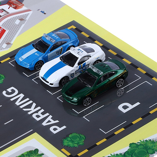 AUTODRIVE Парковка "Пожарная" с автоматическим лифтом, светом,звуками,озвуч.на рус.языке. В компл: металлический транспорт 4шт., игровой коврик 78*58 см в Джамбо Тойз #15