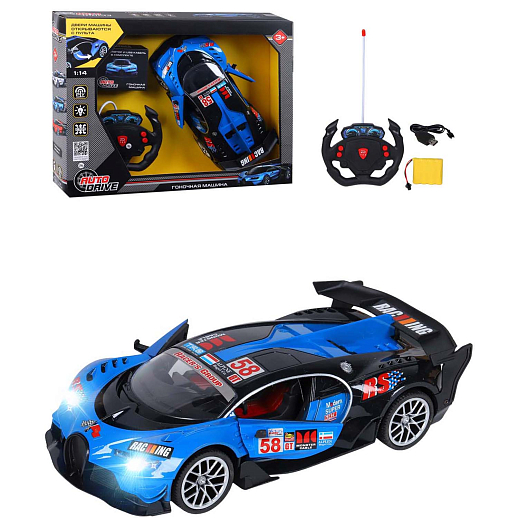 AUTODRIVE Р/У Машина гоночная, М1:14, 27MHz,5 каналов, двери откр. с пульта,пульт-руль, свет,цвет синий,с аккум., в/к 41*7*32см в Джамбо Тойз