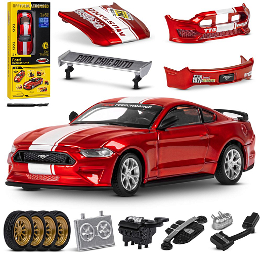 Машинка металлическая 1:43 Ford Mustang GT, красный, тюнинг, откр. двери, свободный ход колес, в/к 23,5*10*4 см в Джамбо Тойз