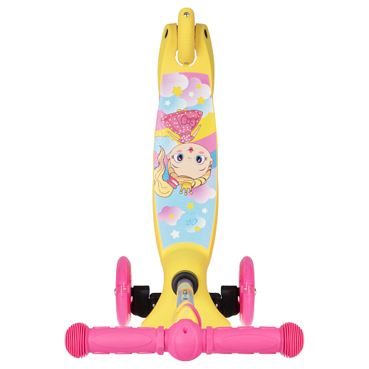 Трехколесный самокат "CITYRIDE" в/п, телескопический руль металл, колеса PU 120/76 со светодиодами, Abec-5, размер 53х23х70 см, до 35 кг, от 3 лет. Желтый с принтом. в Джамбо Тойз #3