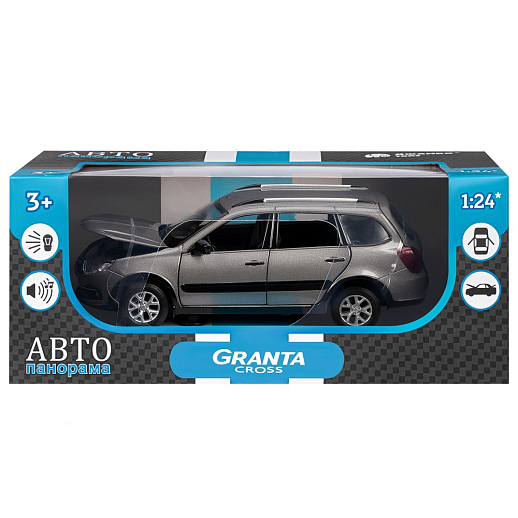 Машинка металлическая Автопанорама, инерционная, коллекционная модель LADA GRANTA CROSS, масштаб 1:24, свет, звук, открываются 4 двери, капот, багажник, серебряный перламутр, в/к 24,5*12,5*10,5 см в Джамбо Тойз #21