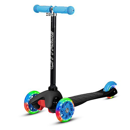 Самокат трехколесный CityRide xd4, пакет, Дека: PP+нейлон, колеса PVC 110/76 свет, руль металл телеск., цвет черный/голубой в Джамбо Тойз