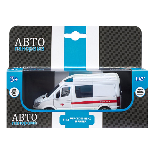 ТМ "Автопанорама" Машинка металлическая 1:53 Mercedes-Benz Sprinter, скорая помощь, откр. двери, инерция, в/к 17,5*12,5*6,5 см в Джамбо Тойз #4