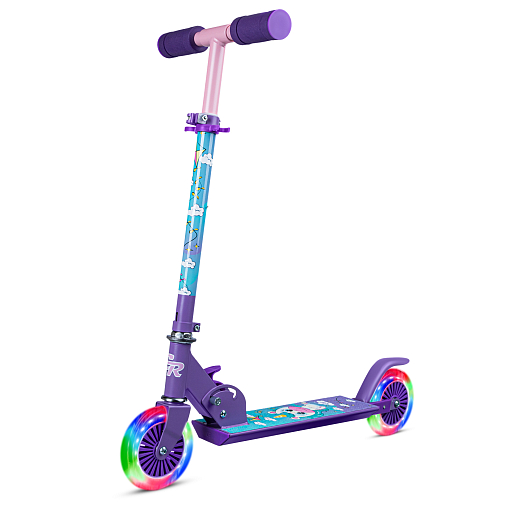 Двухкол. самокат CITYRIDE, ал. 50/50% , t-bar алюм, дека сталь, грипсы 95мм TPR, колеса PVC 120/120 мм, сиреневый с принтом в Джамбо Тойз