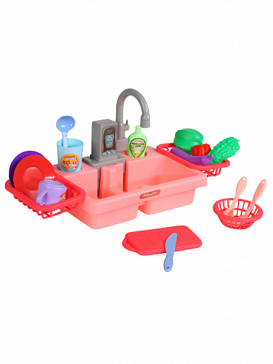 Набор "Кухня", игруш. раковина с водой, на бат., цв.розовый, в компл. 19 предметов, в/к 36*7*27 см в Джамбо Тойз #3