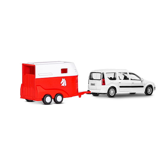 ТМ "Автопанорама" Машинка металлическая 1:43, LADA LARGUS белая, откр. 2 двери., инерция + прицеп для лошади в Джамбо Тойз #9