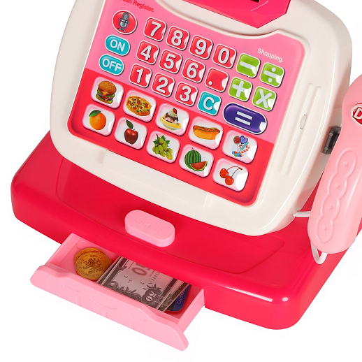 Игров.набор "Касса", касса с калькулятором, сканер., со свет,звук, в компл. 6 предметов (продукты, игруш.кредит.карты и деньги), в/к 27х16х22см в Джамбо Тойз #4