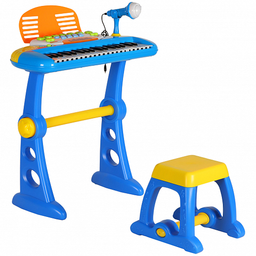 Детское электронное пианино на бат., в компл. микрофон, стул, свет. звук. эффект, цвет синий, в/к 60*43*12 см  в Джамбо Тойз #5