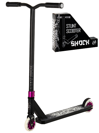 Трюковый самокат CITYRIDE SHOCK. Стальной руль, алюминиевая дека 50*10 см, алюминиевый хомут 2 болта, компрессия HIC. Колеса PU 100 мм, подшипник Abec-9, черный в Джамбо Тойз