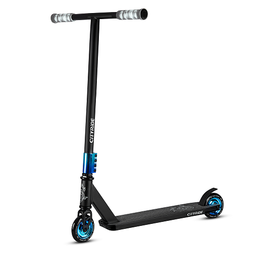 Трюковый самокат CITYRIDE, T-bar сталь 50*56см, дека алюм.50*10см, колеса PU 86A 100мм, пластик диск, вилка резьб., хомут 4б., сине-зеленый  в Джамбо Тойз #3