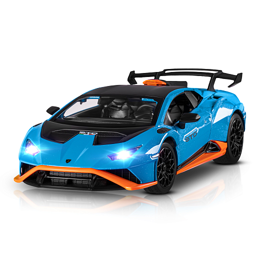 ТМ "Автопанорама" Машинка металлическая, 1:24  Lamborghini  Huracán STO, голубой, откр. двери и капот, свет, звук, свободный ход колес, в/к 24,5х12,5х10,5 см в Джамбо Тойз #7