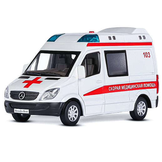 ТМ "Автопанорама" Машинка металлическая 1:32 Mercedes Sprinter "Скорая помощь", белый, откр. передние, боковая и задние двери, свет, звук, инерция, в/к 17,5*13,5*9 см в Джамбо Тойз #2