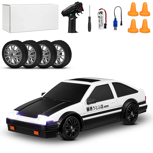 Р/у машина для дрифта М1:26,2.4GHz,4WD,сменные шины 4шт., конусы 4шт., свет,с аккум.,цвет белый с черн.,в бел.кор. 22*13,8*11,8см в Джамбо Тойз