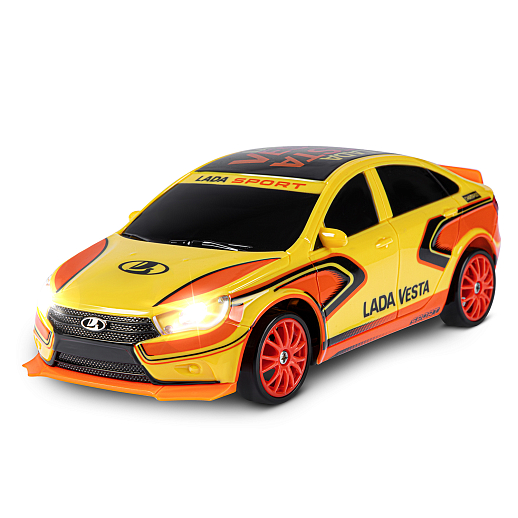 AUTODRIVE Р/У Машина для дрифта Lada Vesta,М1:24,2.4GHz,4WD,свет фар,4 доп.колеса,конусы,в компл. 2 аккум.,USB кабель,цвет желтый,в/к 24,1*10,3*23,7см в Джамбо Тойз #9