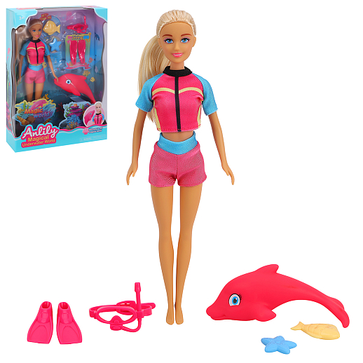 Кукла "Аквалангистка" в комплекте дельфин, аксессуары, в/к 23,5*6*32 см в Джамбо Тойз