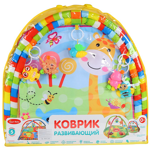 ТМ "Smart Baby"  Детский развивающий коврик с игрушками-погремушками. размер коврика 85х49 см, в/п  60х63х4 см в Джамбо Тойз #2