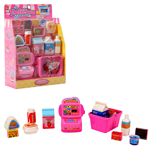 Игровой набор "Супермаркет", в комплекте касса, корзинка, игрушечные деньги и продукты, цвет розовый, в/к 18,9х7,7х28,1 см в Джамбо Тойз