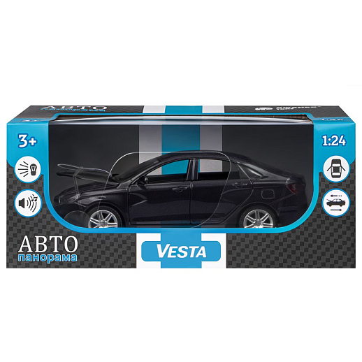 Машинка металлическая Автопанорама, инерционная, коллекционная модель LADA VESTA седан, масштаб 1:24, свет, звук, открываются 4 двери, капот, багажник, черный, в/к 24,5*12,5*10,5 см в Джамбо Тойз #3