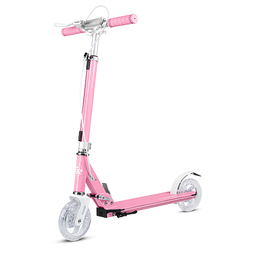 Самокат 2хколесныйМатериал：алюминиевый сплавРучка：TPR , ручной тормоз.Колеса：145X30mm PUПодшипники：ABEC-7. Размер деки ：50x12cm   Цвет: розовый в Джамбо Тойз #2