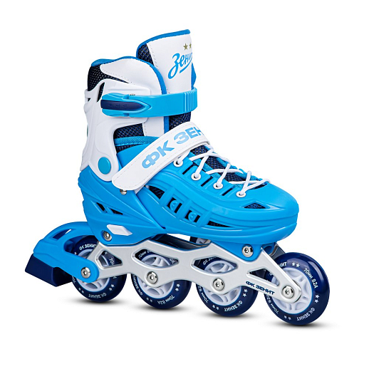 Роликовые коньки Зенит, голубой-белый, PU колеса, переднее колесо со светом, подшипники ABEC 7, пластиковый мысок, нейлоновая сумка, в/к 5сл гофрокартон в Джамбо Тойз #5