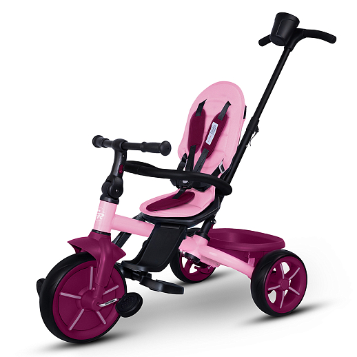 Детский трехколесный велосипед "CITYRIDE XTERRA". Рама сталь, сиденье съемное, складная крыша D600, подножки, колеса 11/9 EVA, корзина, подстаканник, розовый в Джамбо Тойз #2