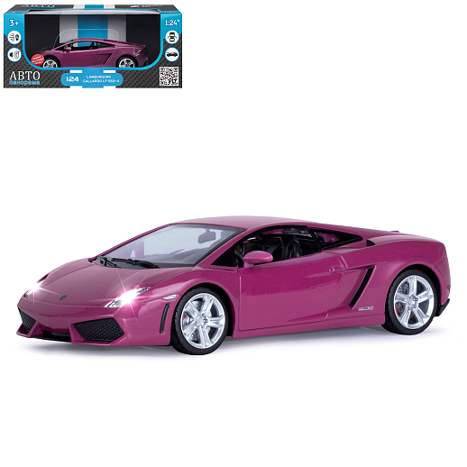 ТМ "Автопанорама" Машинка металлическая 1:24 Lamborghini Gallardo, розовый, откр. двери и багажник, свет, звук, свободный ход колес, в/к 24,5*12,5*10,5 см в Джамбо Тойз