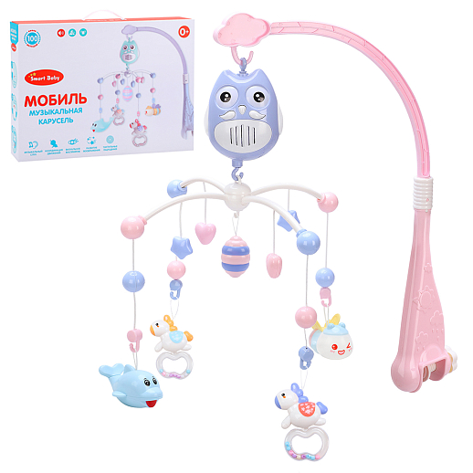 ТМ "Smart Baby" Мобиль 100 мелодий розовый в/к 41х30х7,5см в Джамбо Тойз