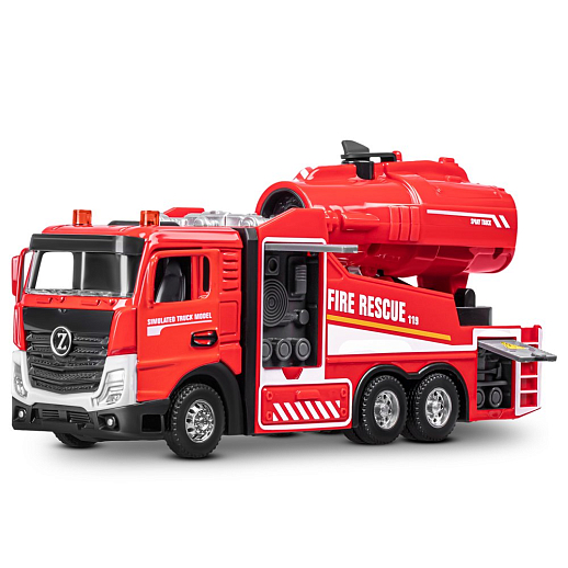 Пожарная металлическая машинка , красный, откр. двери, инерция, пар, свет, 22*6,5*11 см, в/к в Джамбо Тойз #9