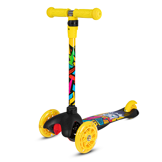 Трехколесный самокат "CITYRIDE" в/п, телескопический руль металл, колеса PU 120/76 со светодиодами, Abec-5, размер 53х23х70 см, до 35 кг, от 3 лет, желтый в Джамбо Тойз #2